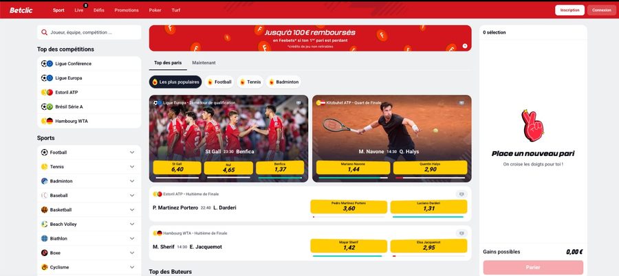 Capture d'écran de l'interface de paris sportifs Betclic
