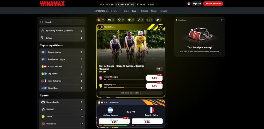 Capture d'écran de la plateforme de poker Winamax