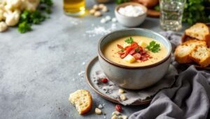 Idée originale pour changer des soupes classiques : le velouté au chou-fleur et au chorizo