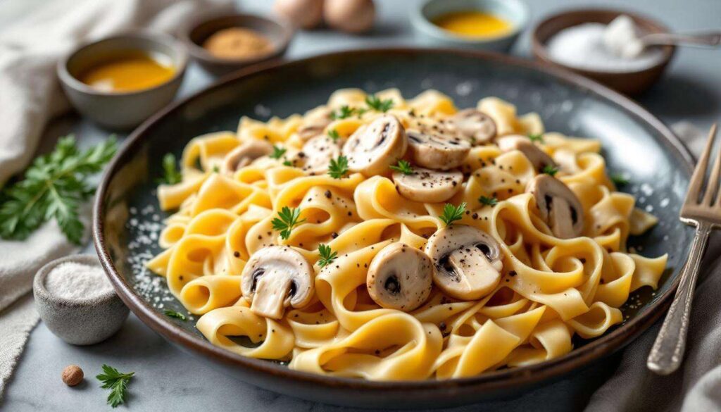 Je fais ces pâtes fondantes champignons, crème et moutarde en 15 minutes, et tout le monde oublie le froid