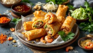 Pâtés impériaux croustillants (egg rolls) aux crevettes et au chou nappa