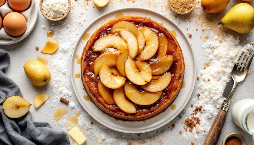 Gâteau renversé poires-pommes au caramel : moelleux et fruits bien fondants