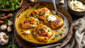 Cuisses de poulet en cocotte au vin blanc et à la crème