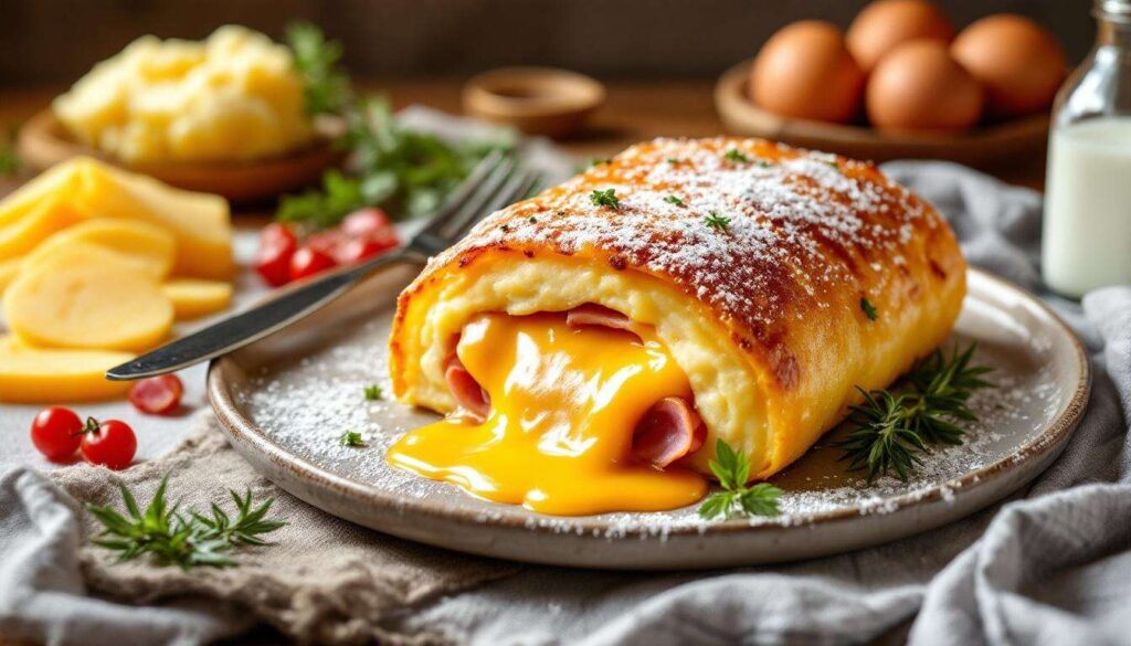 Ce roulé de pommes de terre farci à la raclette et au jambon est une vraie bombe réconfortante